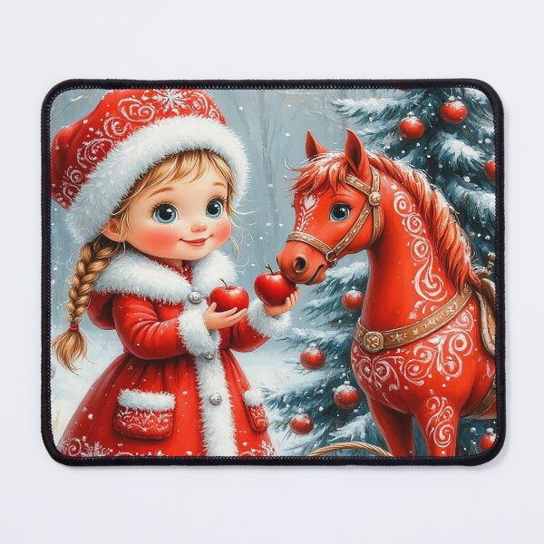 Item preview, Cute Christmas Girl and Red Pony – Winter Holiday Illustration designed and sold by AmetistLight.