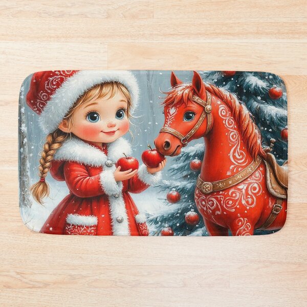 Item preview, Cute Christmas Girl and Red Pony – Winter Holiday Illustration designed and sold by AmetistLight.