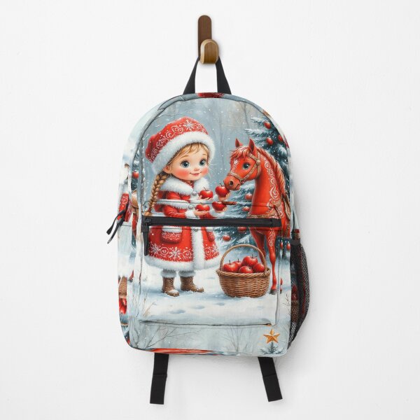 Item preview, Cute Christmas Girl and Red Pony – Winter Holiday Illustration designed and sold by AmetistLight.