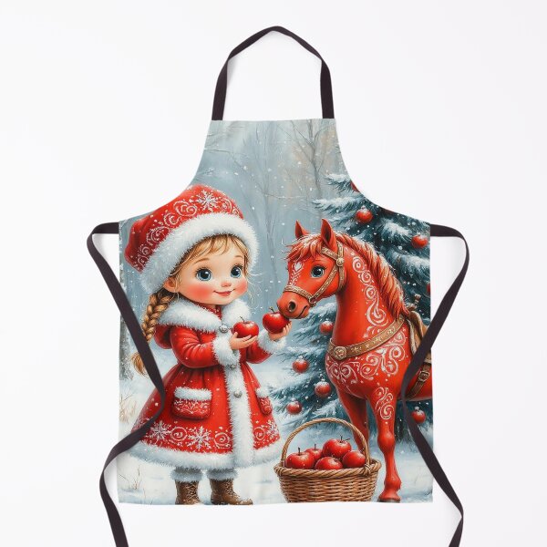 Item preview, Cute Christmas Girl and Red Pony – Winter Holiday Illustration designed and sold by AmetistLight.