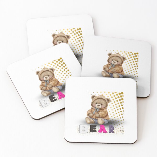 Item preview, “Kawaii Bear in Soft Brown and Baby Blue, Whimsical Bear With Gold Dotted Background” designed and sold by Aura Design.