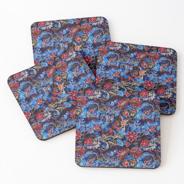 Item preview, Beautiful Batik Pattern- Botanical  Retro - Blue Floral Flower designed and sold by RoyalStarsPatts.