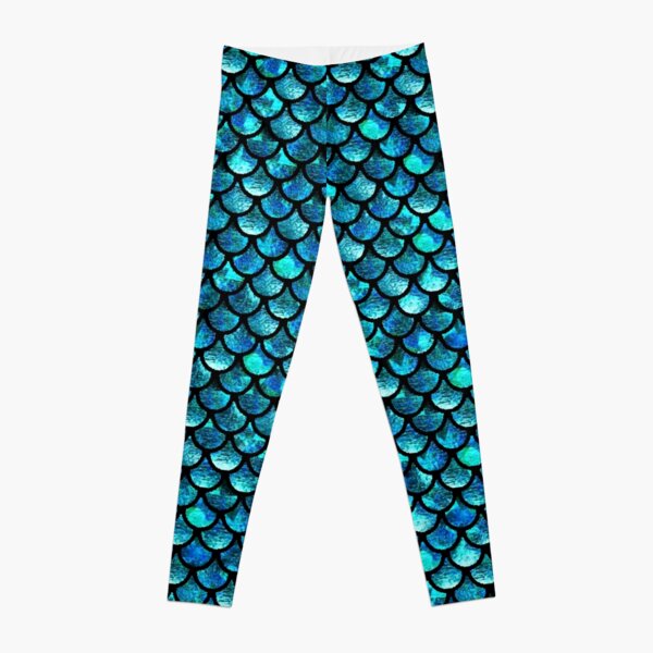 Green Mermaid Leggings Dragon Fish Scale Holographic Sparkle Pants