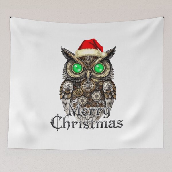 Item preview, Steampunk Christmas Owl: Vintage Brass & Emerald Eyes designed and sold by artistmagicshop.