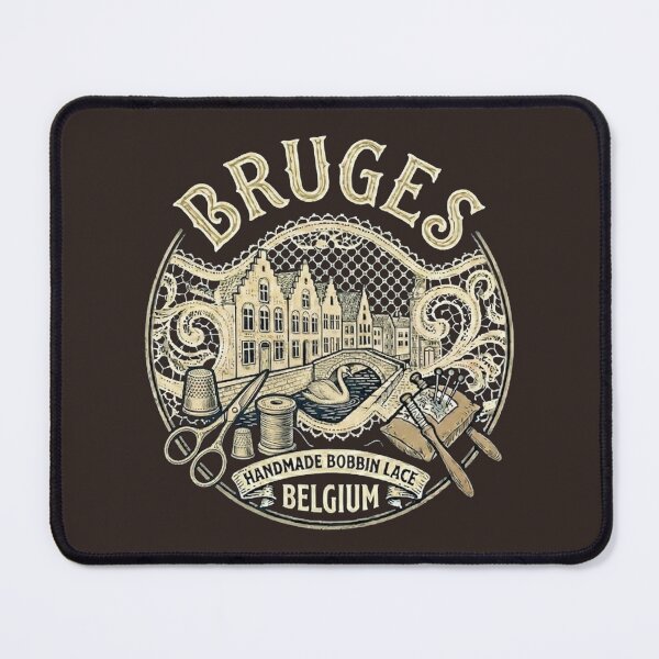 Item preview, Bruges Belgium Rozenhoedkaai Vintage Travel Souvenir - Handmade Bobbin Lace, Canals & Swan - Antique Wood Brown edition designed and sold by Miss Cutie Designs.