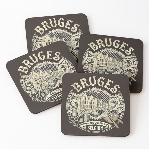 Item preview, Bruges Belgium Rozenhoedkaai Vintage Travel Souvenir - Handmade Bobbin Lace, Canals & Swan - Antique Wood Brown edition designed and sold by Miss Cutie Designs.
