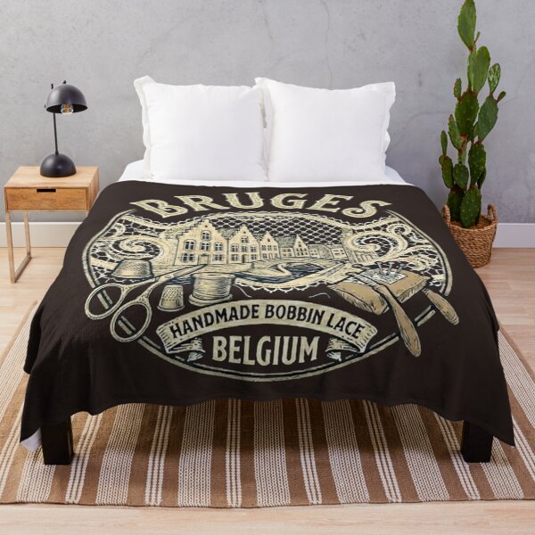 Item preview, Bruges Belgium Rozenhoedkaai Vintage Travel Souvenir - Handmade Bobbin Lace, Canals & Swan - Antique Wood Brown edition designed and sold by Miss Cutie Designs.