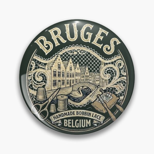 Item preview, Bruges Belgium Rozenhoedkaai Vintage Travel Souvenir - Handmade Bobbin Lace, Canals & Swan - Hunter Green edition designed and sold by Miss Cutie Designs.