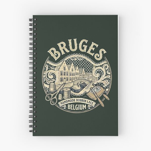 Item preview, Bruges Belgium Rozenhoedkaai Vintage Travel Souvenir - Handmade Bobbin Lace, Canals & Swan - Hunter Green edition designed and sold by Miss Cutie Designs.