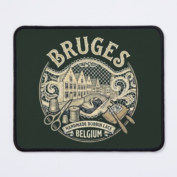 Item preview, Bruges Belgium Rozenhoedkaai Vintage Travel Souvenir - Handmade Bobbin Lace, Canals & Swan - Hunter Green edition designed and sold by Miss Cutie Designs.