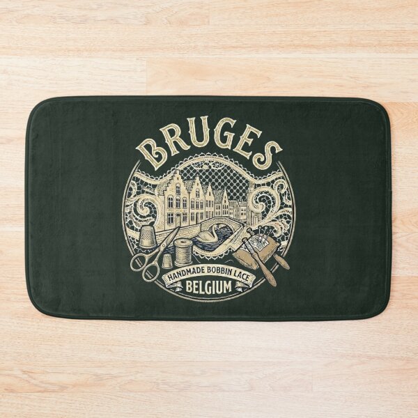 Item preview, Bruges Belgium Rozenhoedkaai Vintage Travel Souvenir - Handmade Bobbin Lace, Canals & Swan - Hunter Green edition designed and sold by Miss Cutie Designs.