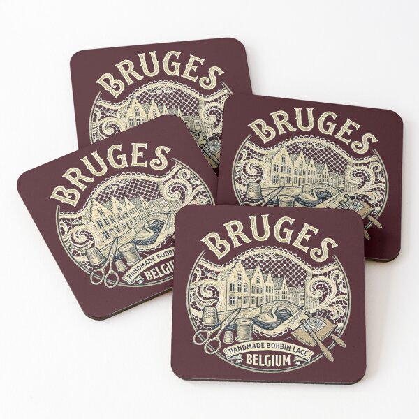 Item preview, Bruges Belgium Rozenhoedkaai Vintage Travel Souvenir - Handmade Bobbin Lace, Canals & Swan - Vintage Wine Burgundy edition designed and sold by Miss Cutie Designs.