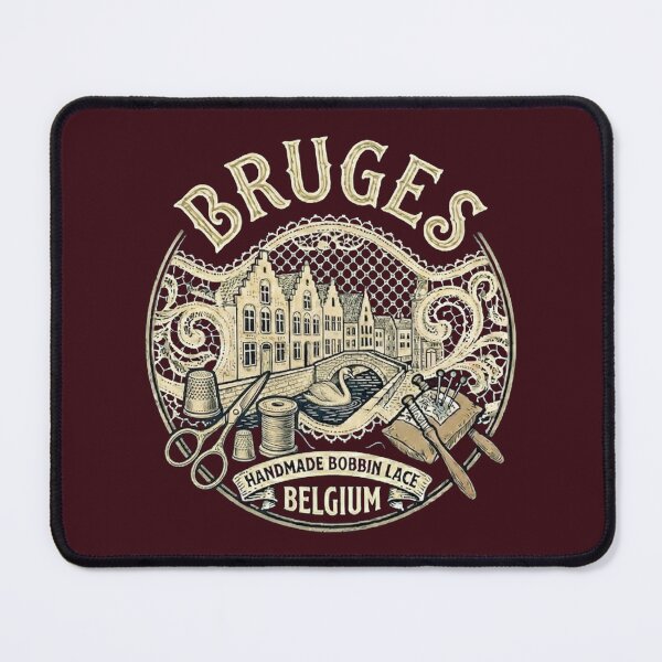 Item preview, Bruges Belgium Rozenhoedkaai Vintage Travel Souvenir - Handmade Bobbin Lace, Canals & Swan - Vintage Wine Burgundy edition designed and sold by Miss Cutie Designs.