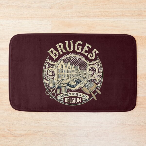 Item preview, Bruges Belgium Rozenhoedkaai Vintage Travel Souvenir - Handmade Bobbin Lace, Canals & Swan - Vintage Wine Burgundy edition designed and sold by Miss Cutie Designs.