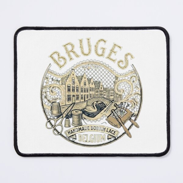Item preview, Bruges Belgium Rozenhoedkaai Vintage Travel Souvenir - Handmade Bobbin Lace, Canals & Swan - White edition designed and sold by Miss Cutie Designs.