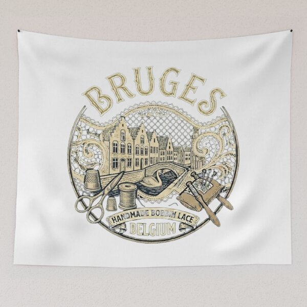 Item preview, Bruges Belgium Rozenhoedkaai Vintage Travel Souvenir - Handmade Bobbin Lace, Canals & Swan - White edition designed and sold by Miss Cutie Designs.