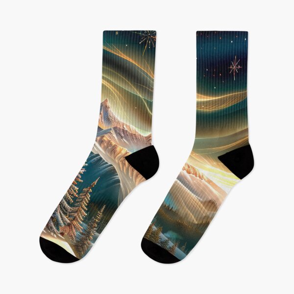 Item preview, Northern Lights over Snowy Mountains - Fantasy Winter Scenery designed and sold by MargaretWiktor.