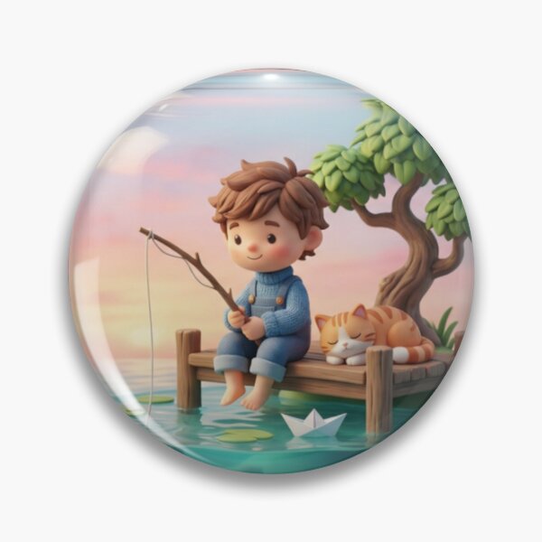 Item preview, Miniature Lakeside Adventure with Boy and Sleeping Tabby Cat designed and sold by Zippy Creation.