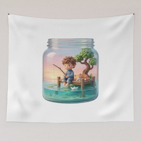 Item preview, Miniature Lakeside Adventure with Boy and Sleeping Tabby Cat designed and sold by Zippy Creation.