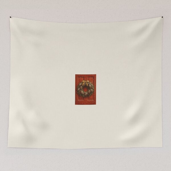 Item preview, Snowy Pinecone Wreath on a Red Door – Christmas Winter Art designed and sold by Novel Works Studio.