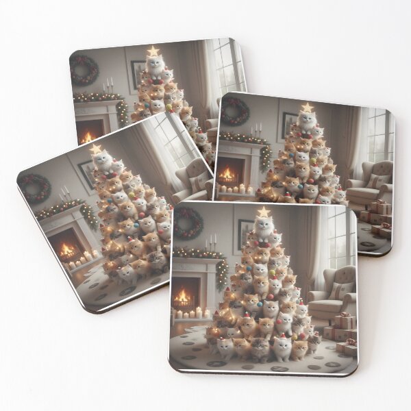 Item preview, Cute Christmas Kitten Tree in Cozy Holiday Room designed and sold by ReykorShop.