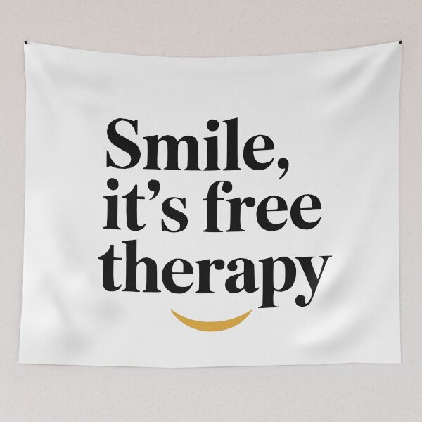 Item preview, SMILE, IT’S FREE THERAPY – Modern Typographic Travel Design designed and sold by MarkedArtPrints.