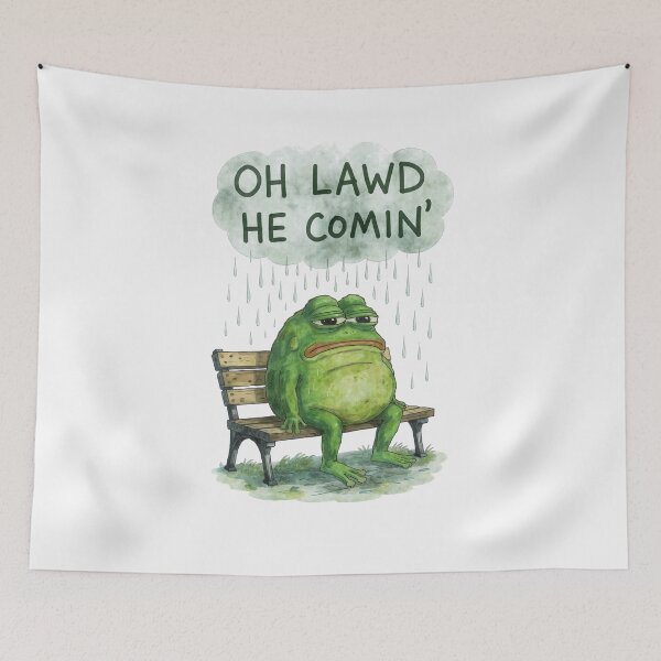 Item preview, Oh Lawd He Comin' – Chubby Sad Frog in the Rain designed and sold by PixelQ.