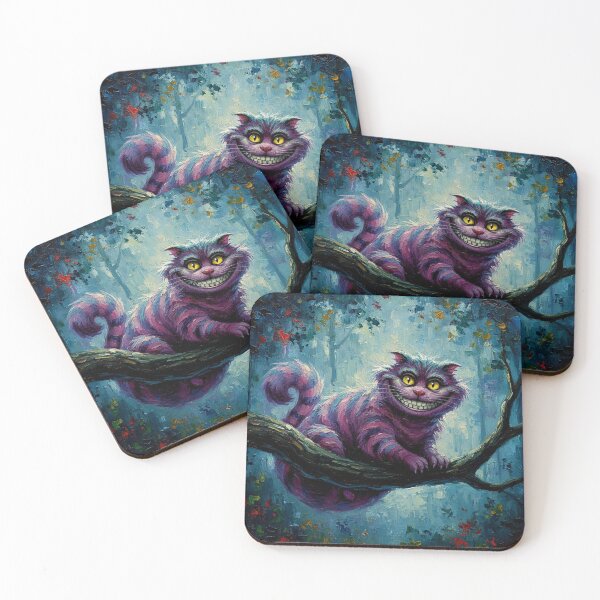 Item preview, Whimsical Grinning Cat Art | Purple Striped Forest Fantasy Painting | Storybook Pop Culture designed and sold by Art's Diner.