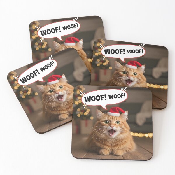 Item preview, Funny Christmas Cat Saying "Woof" in Santa Hat designed and sold by ReykorShop.