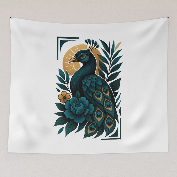 Item preview, Peacock in Floral Frame – Elegant Exotic Wildlife Illustration designed and sold by SVALANART.