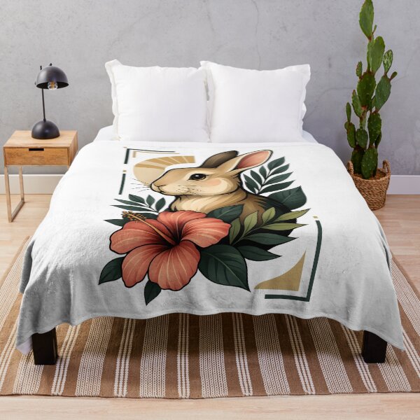 Item preview, Rabbit with Hibiscus – Soft Tropical Nature & Wildlife Illustration designed and sold by SVALANART.