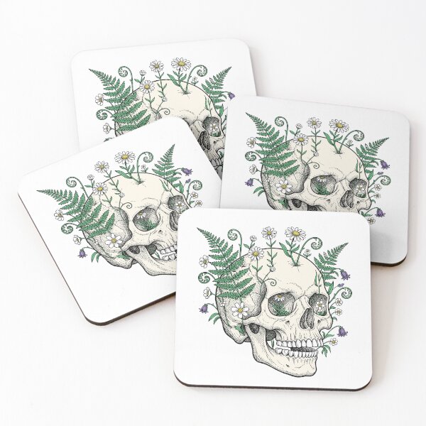 Item preview, A skull with flowers designed and sold by krabbaraban.