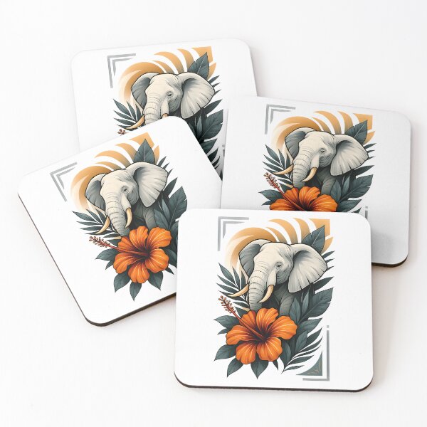 Item preview, Elephant with Hibiscus – Gentle Exotic Tropical Wildlife Illustration designed and sold by SVALANART.