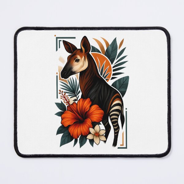 Item preview, Okapi with Hibiscus – Rare Exotic Tropical Wildlife Illustration designed and sold by SVALANART.