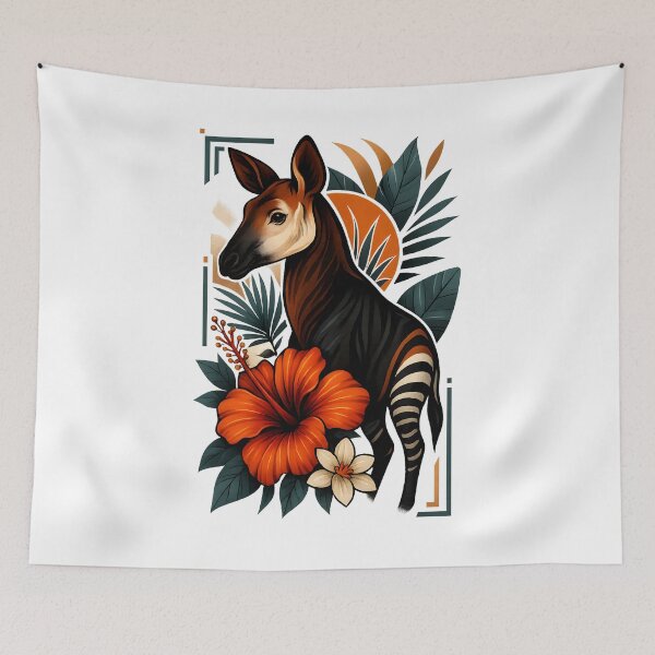 Item preview, Okapi with Hibiscus – Rare Exotic Tropical Wildlife Illustration designed and sold by SVALANART.