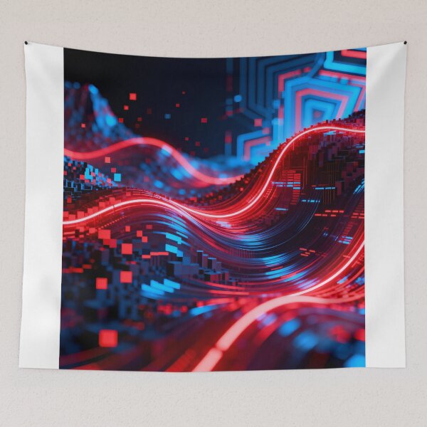 Item preview, Neon red and blue waves  designed and sold by SuperAIstar.