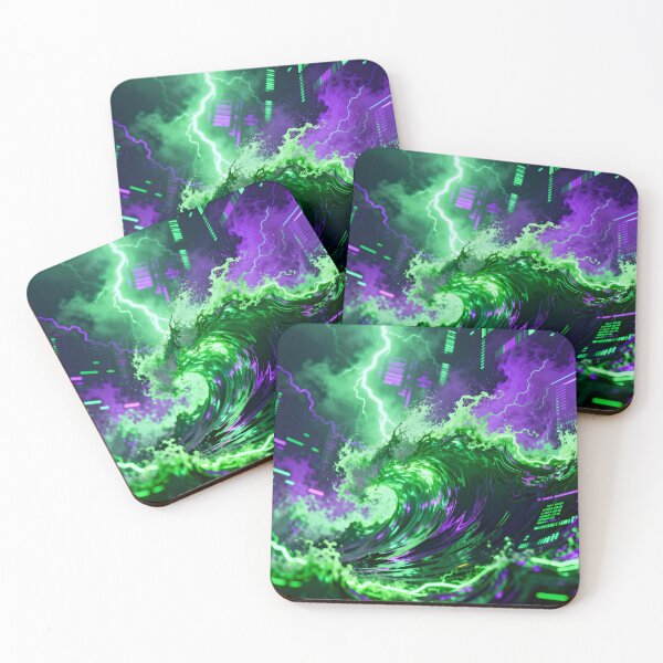 Item preview, Abstract neon waves with glitch effects designed and sold by SuperAIstar.