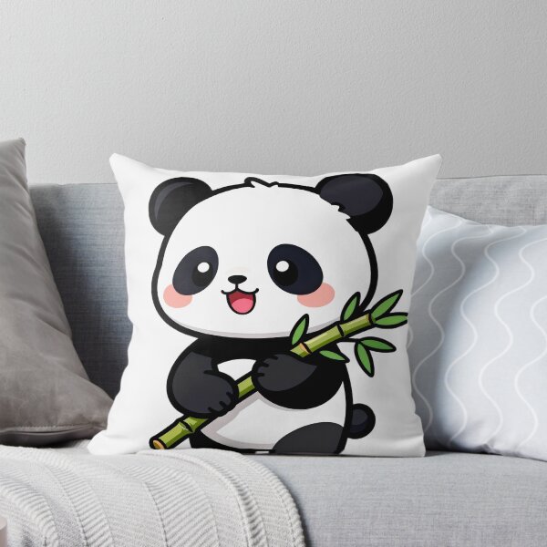 Item preview, Kawaii Chibi Baby Panda Holding Bamboo Stick, Vibrant Solid Colors designed and sold by SuperAIstar.