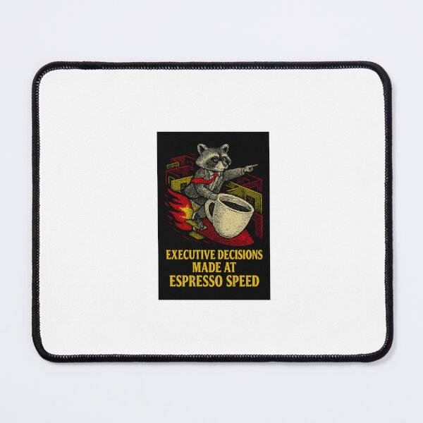 Item preview, Executive Decisions Made at Espresso Speed – Funny Raccoon Mug designed and sold by inkfluenceart.