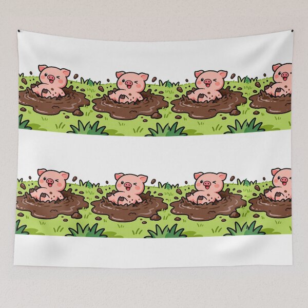 Item preview, Kawaii Chibi Pig Rolling in Mud, Vibrant Colors designed and sold by SuperAIstar.