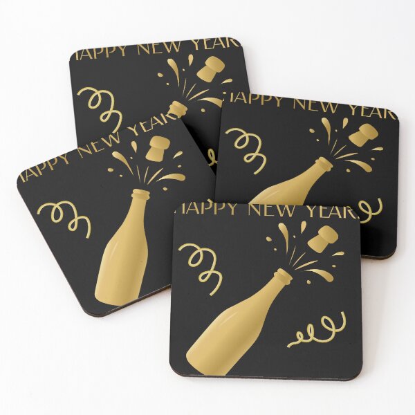 Item preview, ,Happy New Year Minimalist Solid Sparkling Wine Art black background designed and sold by ZorianArt.