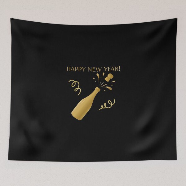 Item preview, ,Happy New Year Minimalist Solid Sparkling Wine Art black background designed and sold by ZorianArt.