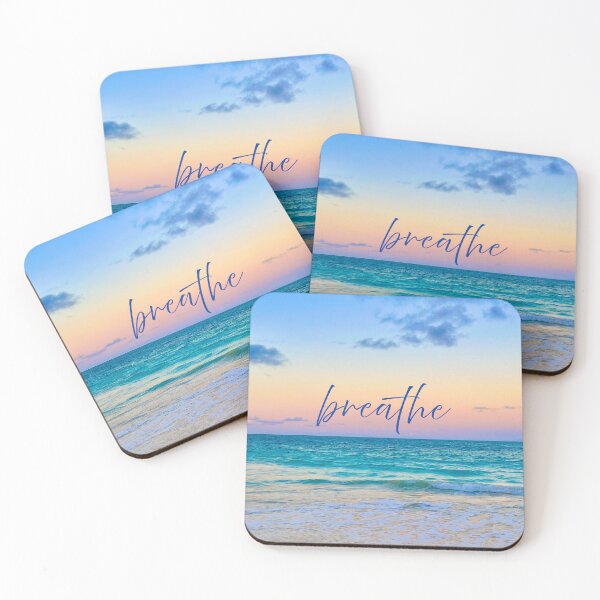 Item preview, Breathe Ocean Sunset Motivational Quote designed and sold by Salty Colors Studio.