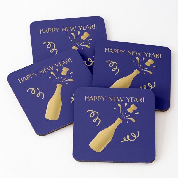 Item preview, Happy New , Year Minimalist Solid Sparkling Wine Art, blue background designed and sold by ZorianArt.