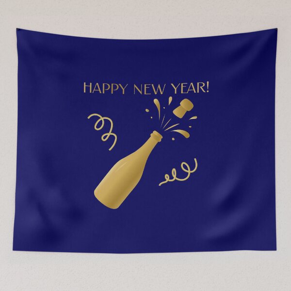 Item preview, Happy New , Year Minimalist Solid Sparkling Wine Art, blue background designed and sold by ZorianArt.