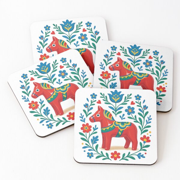 Item preview, Scandinavian Dala Horse Folk Art Illustration designed and sold by Gold Turtle  Lina.