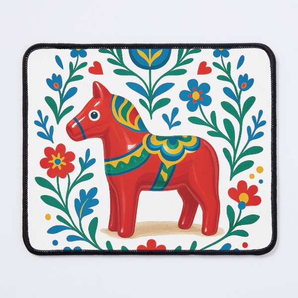 Item preview, Scandinavian Dala Horse Folk Art Illustration designed and sold by Gold Turtle  Lina.