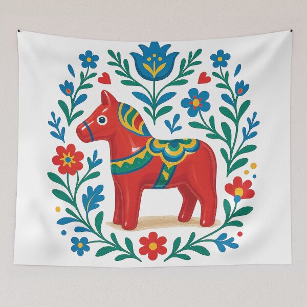 Item preview, Scandinavian Dala Horse Folk Art Illustration designed and sold by Gold Turtle  Lina.