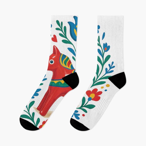 Item preview, Scandinavian Dala Horse Folk Art Illustration designed and sold by Gold Turtle  Lina.