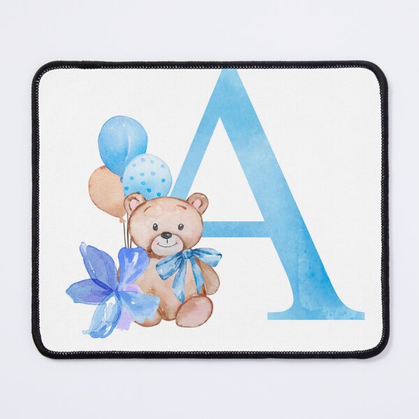 Item preview, blue letter A with teddy bear-cute kids alphabet art designed and sold by NUREYY STUDİO.